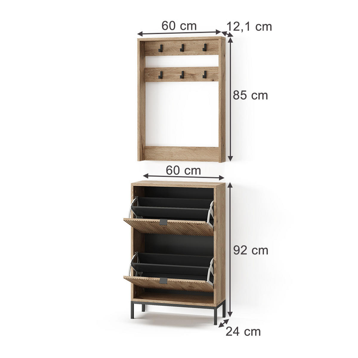 GARDEROBE Eliza Viking Oak 60 x 92 cm Set, 2 Teile - Eichefarben, Holzwerkstoff (60/92/24cm) - Vicco