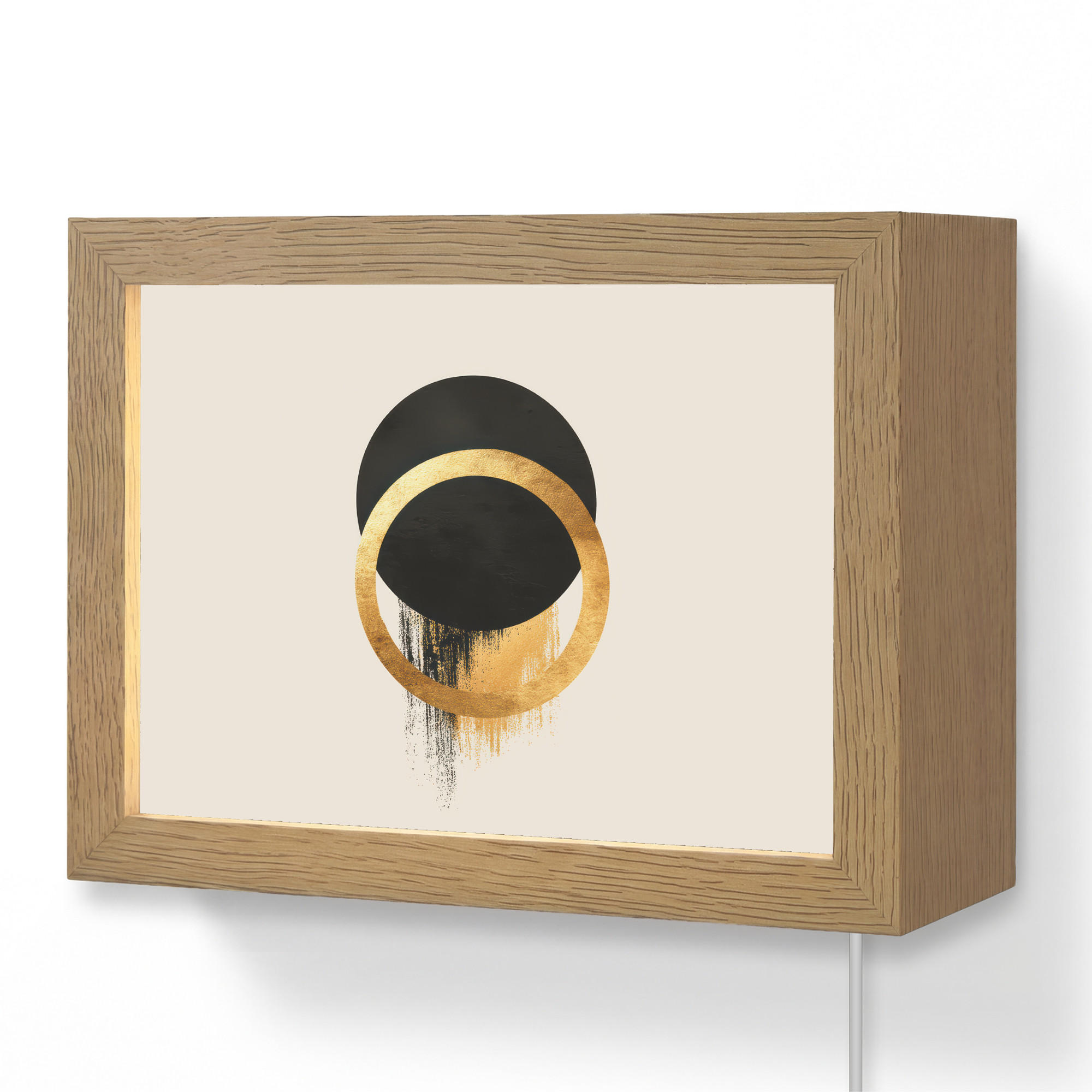 WANDLEUCHTE Abstraktes Design - Schwarzer Kreis - Farbflecken 20x15 cm - Creme, Holzwerkstoff (20/15/8cm) - OnlyWow
