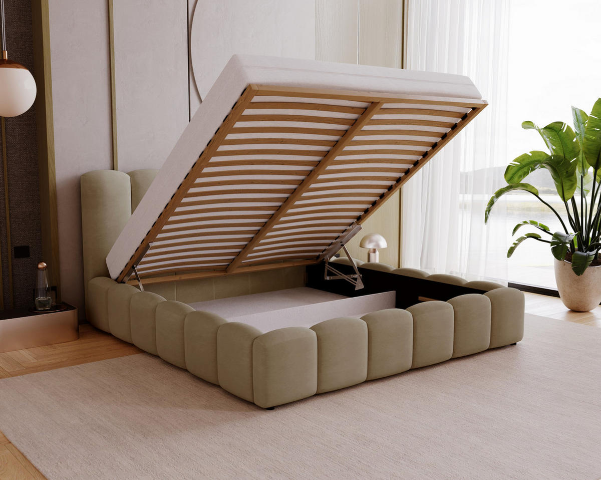 POLSTERBETT 140x200 cm Florent, Bettkasten, Samt, Braun - Braun, Holz/Textil (140/200cm) - Emporius