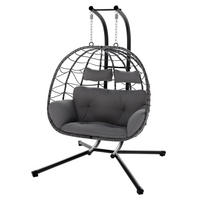 XXL-KORBHÄNGESESSEL Aria grau inkl. waschbare Bezüge - Grau, Kunststoff/Metall (130/197/127cm) - Juskys