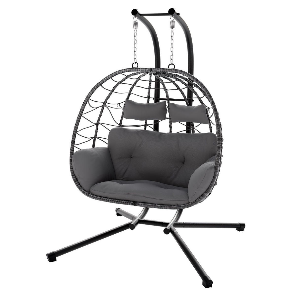 XXL-KORBHÄNGESESSEL Aria grau inkl. waschbare Bezüge - Grau, Kunststoff/Metall (130/197/127cm) - Juskys