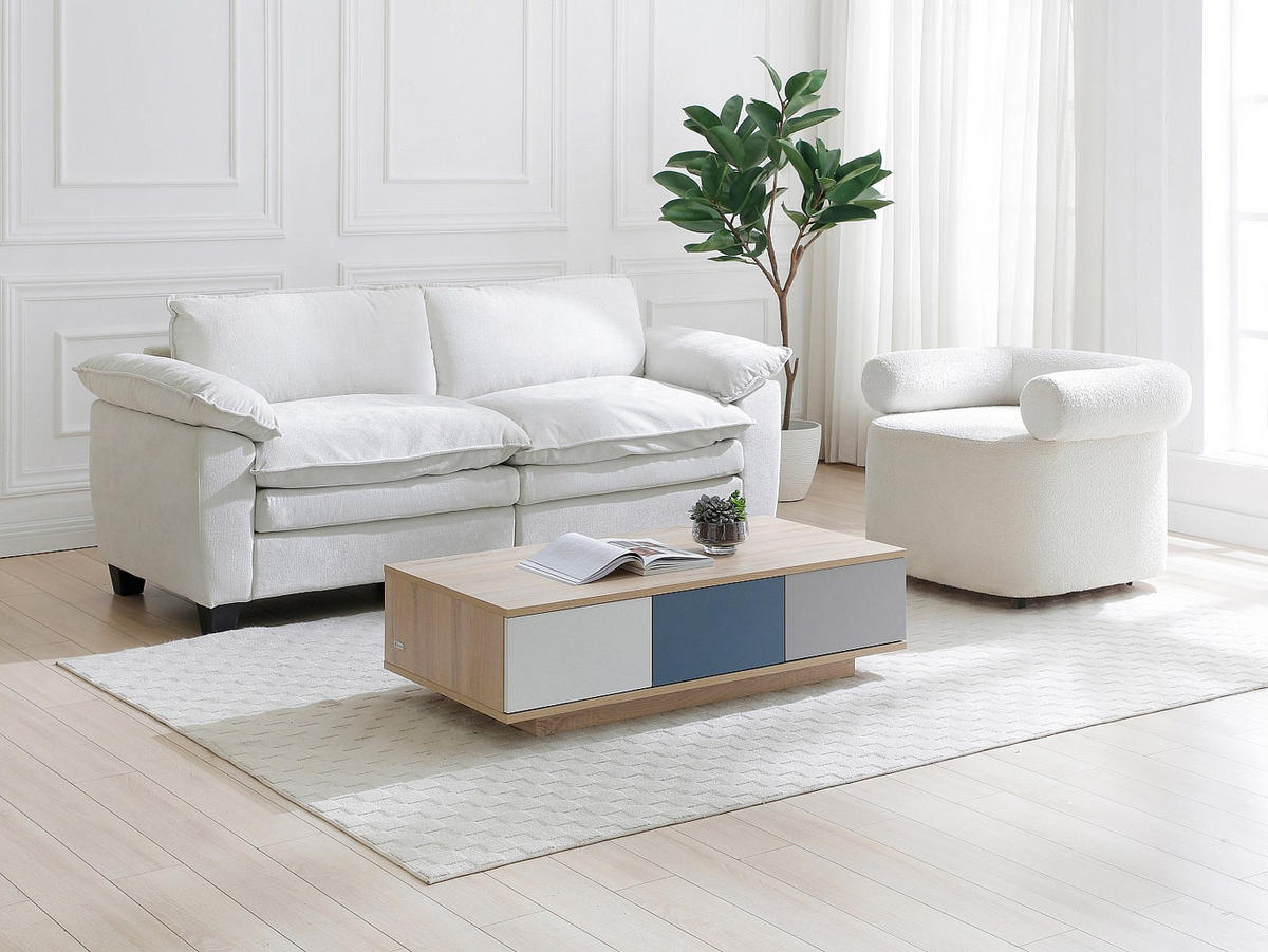 COUCHTISCH mit 3 Schubladen & 1 Ablagefach - Mehrfarbig - FILUTIA - Naturfarben, Holz (120/60/32cm) - Vente-Unique