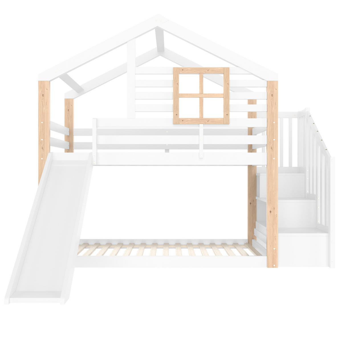 HAUSBETT 90/200 cm Weiß aus Holz mit Rutsche und Treppe mit Stauraum - Weiß, Holz (90/200cm) - Flora Grace
