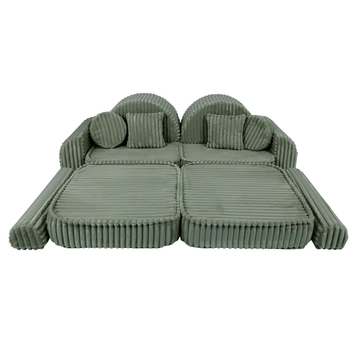 KINDERSOFA Pocket Max modular 12-tlg. aus Plüschcord in Salbeigrün - Olivgrün, Textil (120/25/60cm) - MeowBaby