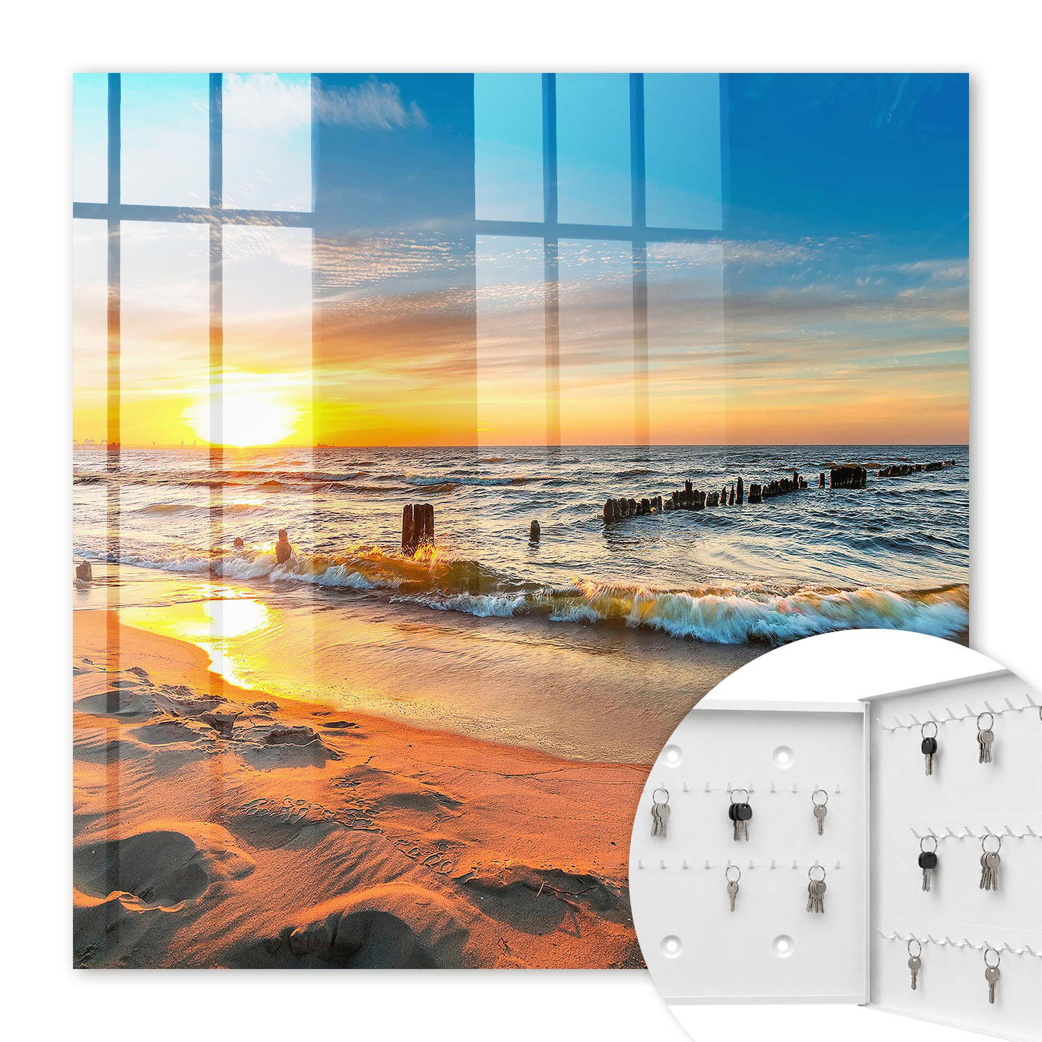 SCHLÜSSELBOX Weiß 30x30 cm – Türöffnung nach rechts - Sonnenuntergang - Gelb, Metall (30/30/5cm) - TULUP
