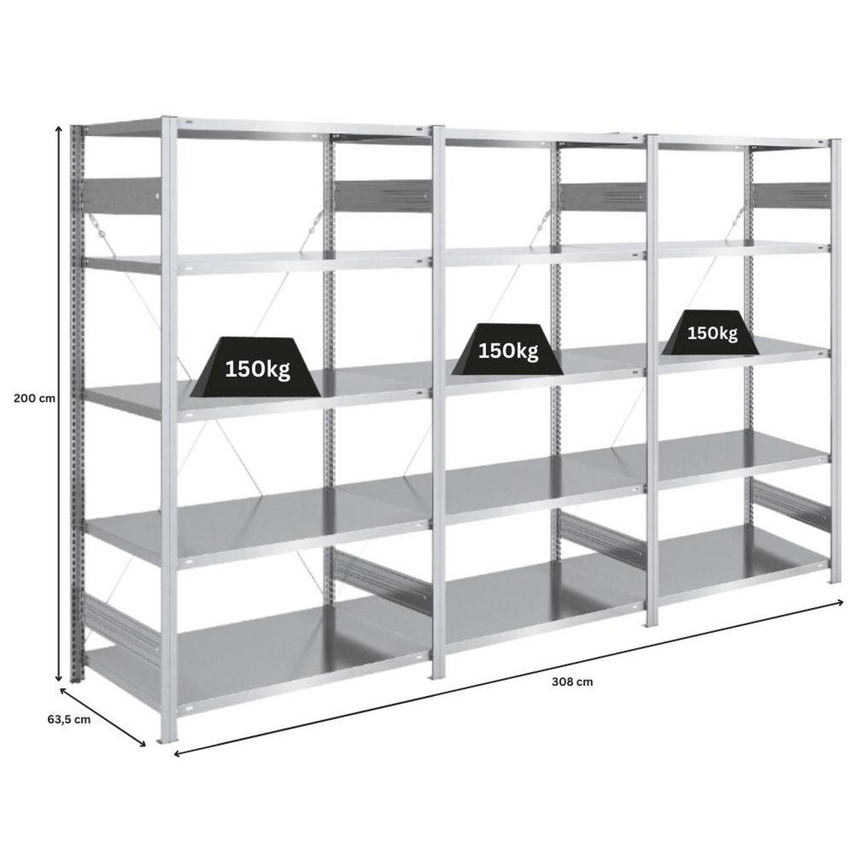 SCHWERLASTREGAL Silver Mamba 200x300x60cm 5 Ebenen je 150kg Fachlast Verzinkt - Silberfarben, Metall (300/200/60cm) - PROREGAL
