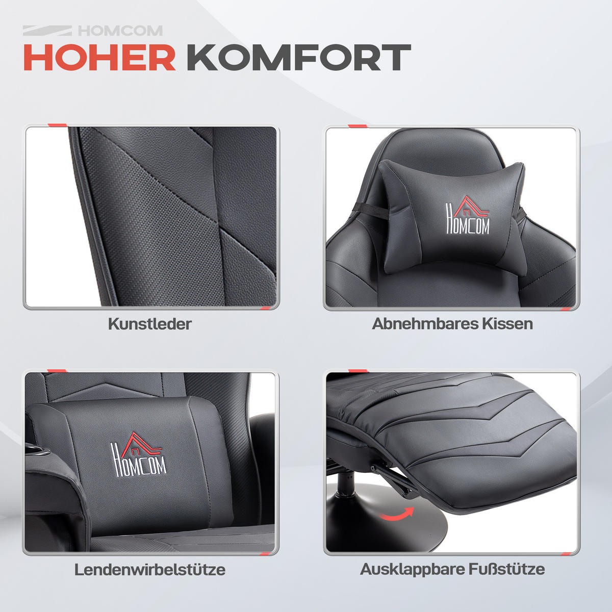 RELAXSESSEL mit Massagefunktion, Kissen, Kunstleder, Schwarz - Schwarz, Leder (82.5/111.5/79.5cm) - HOMCOM