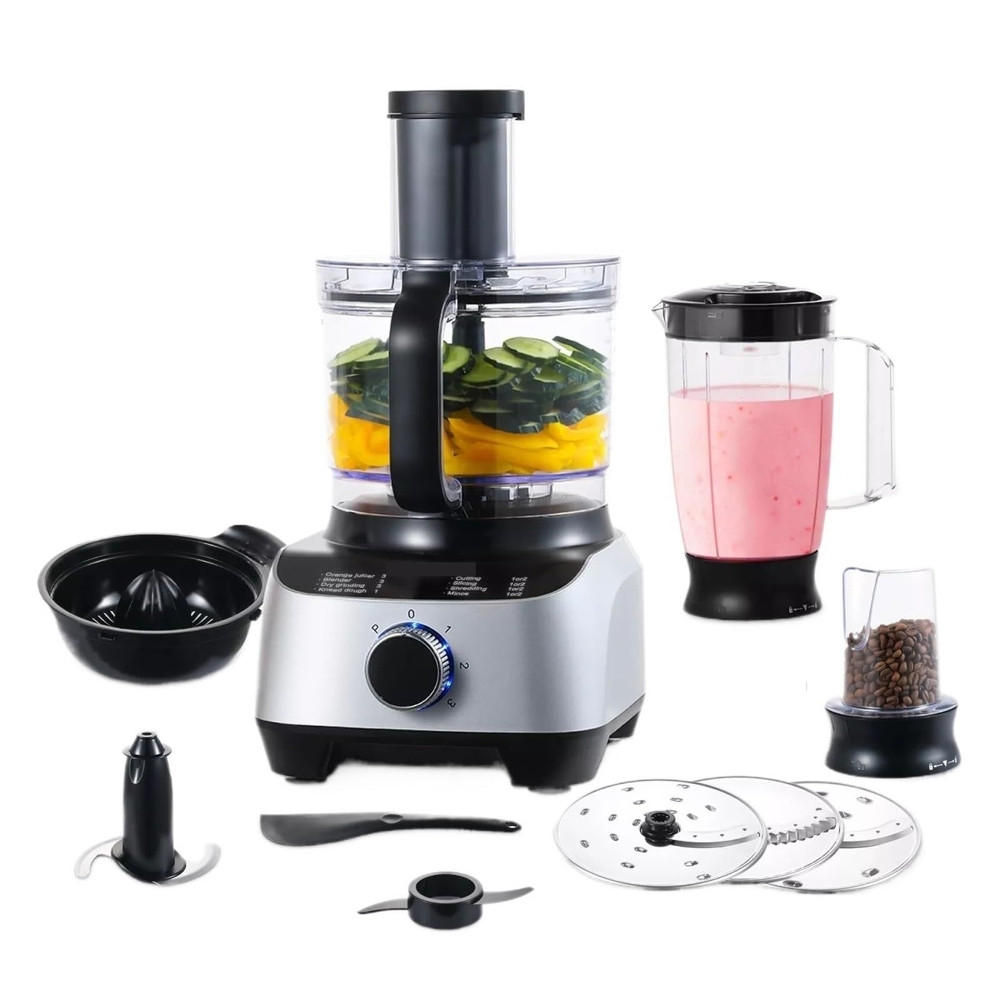 KÜCHENMASCHINE 11-IN-1 , 1300W MULTIFUNKTIONSMIXER mit Fleischwolf, ABS Kunststoff, Silber, 3,5L/1,5L - Silberfarben, Metall (30.5/43.1/41.3cm) - Rolipo