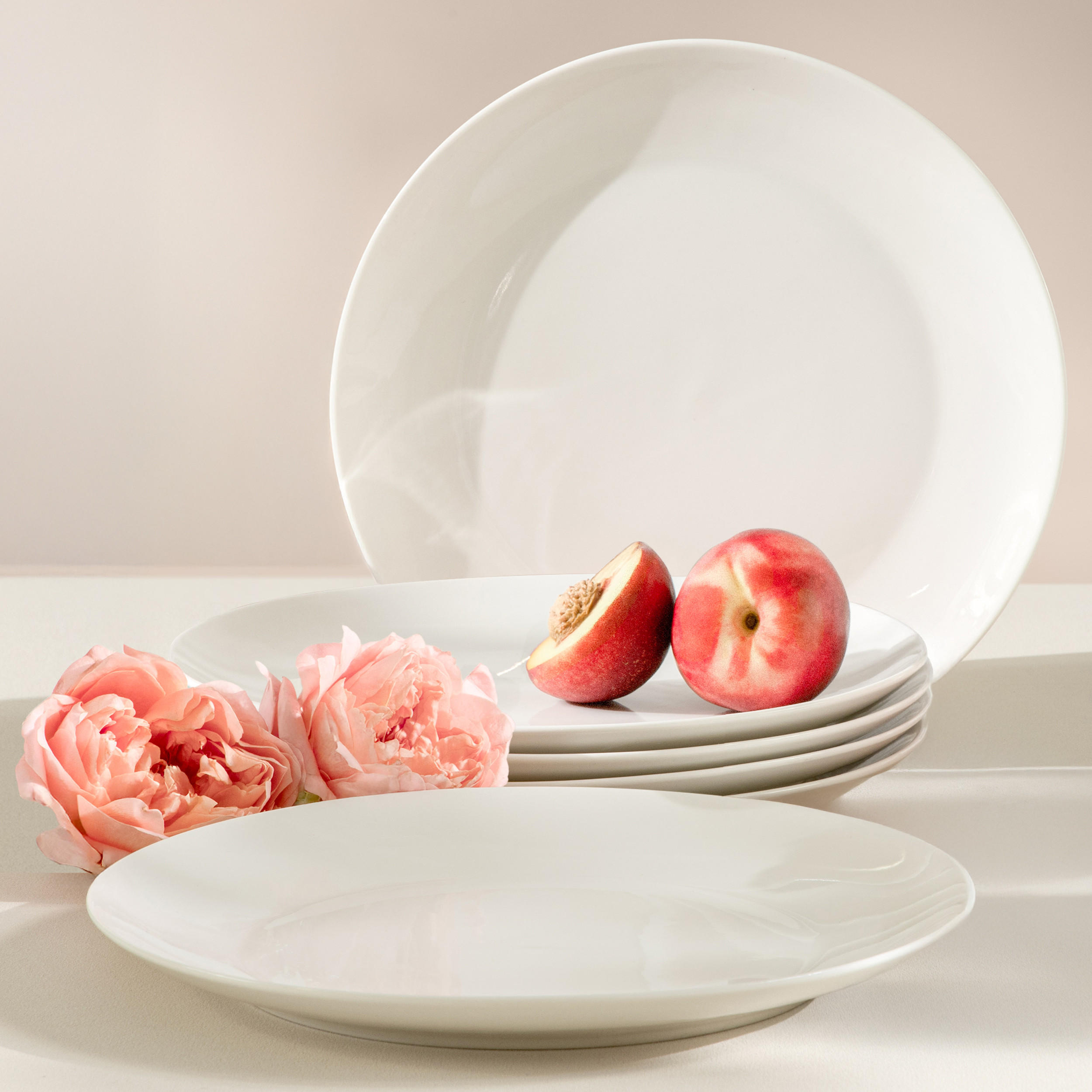 TELLER-SET SPEISETELLERSET AD BELLA 6-tlg ,Porzellan, ecru - Ecru, Keramik (26cm) - KONSIMO®