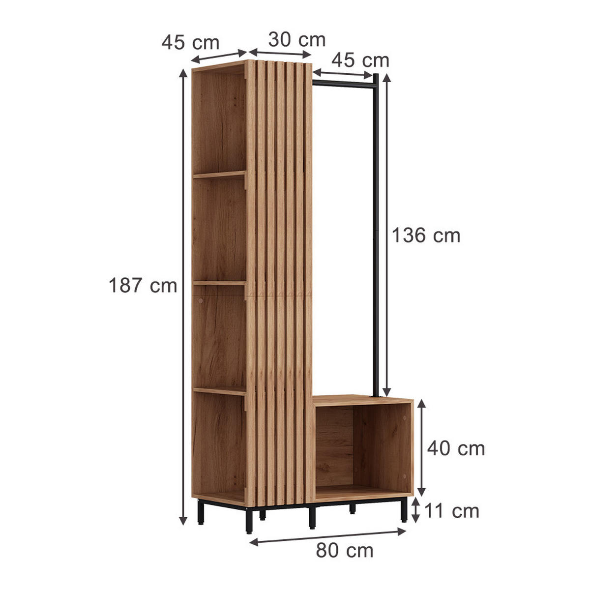 GARDEROBE Zinto dąb kraft złoty 80 x 187 cm mit 5 Ablagefächern - Honigeiche, Holzwerkstoff (80/187/45cm) - Vicco