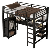 HOCHBETT mit Schreibtisch und Kleiderschrank 90x200 cm Metall Schwarz - Schwarz, Metall (90/200cm) - Beauniv