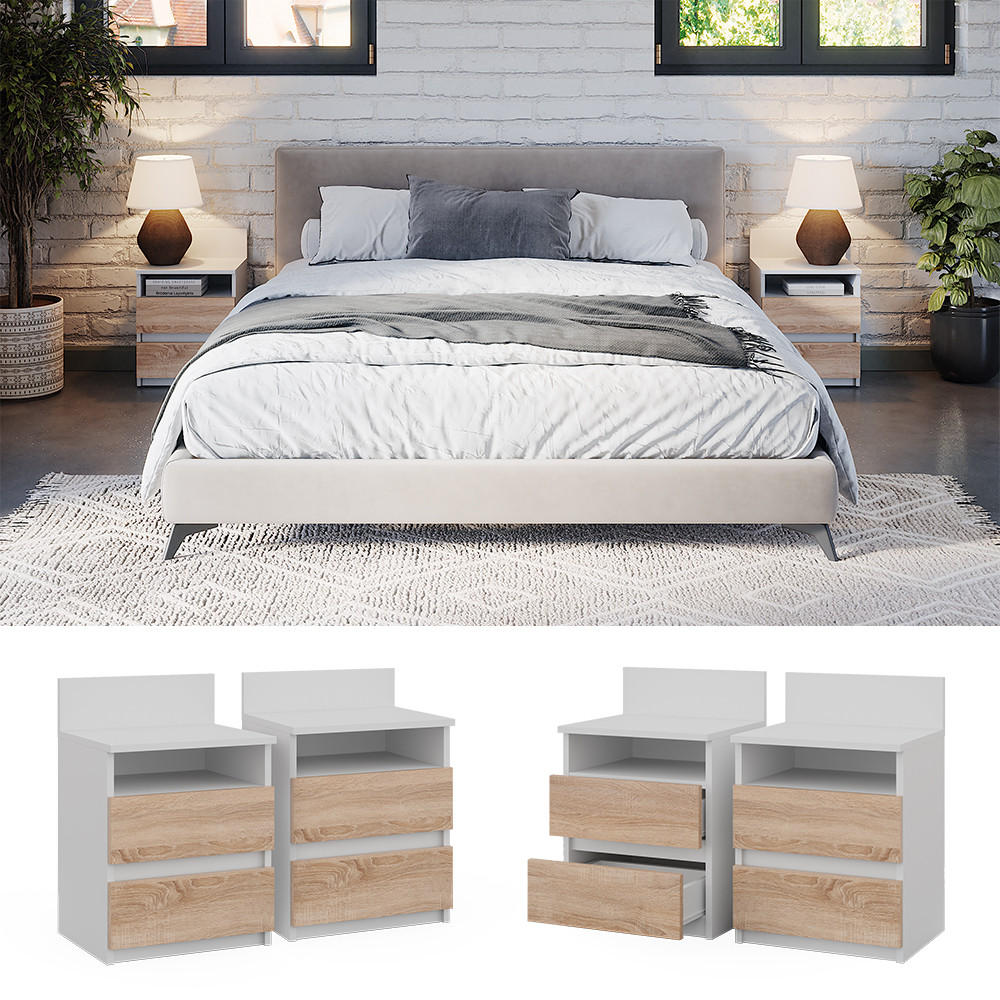 NACHTTISCH Monty Weiß/Sonoma 32.3 x 59.1 cm 2er Set - Weiß, Holzwerkstoff (32.3/59.1/39.6cm) - Vicco
