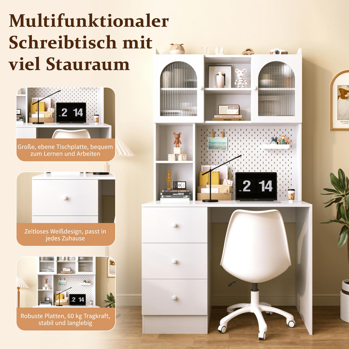 SCHREIBTISCH mit integriertem Schrank und Pinnwand 100x55x180 cm - Weiß, Holzwerkstoff (55/100/180cm) - Gisaae
