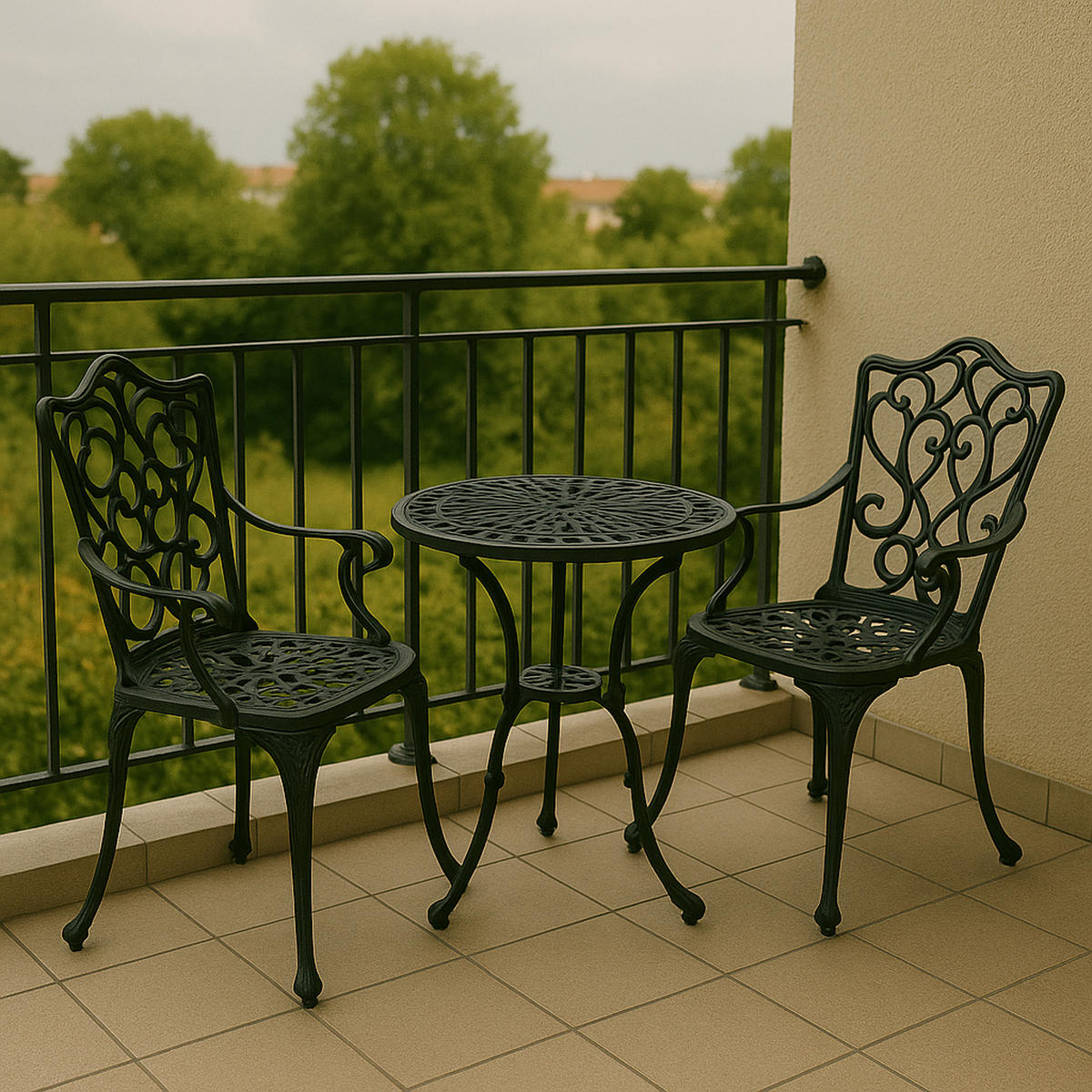 BISTROSET Boulder - Jugendstil - Gartenmöbel Set 3-teilig, Sitzgruppe Aluguss antik grau - Grau, Metall - TPFGarden