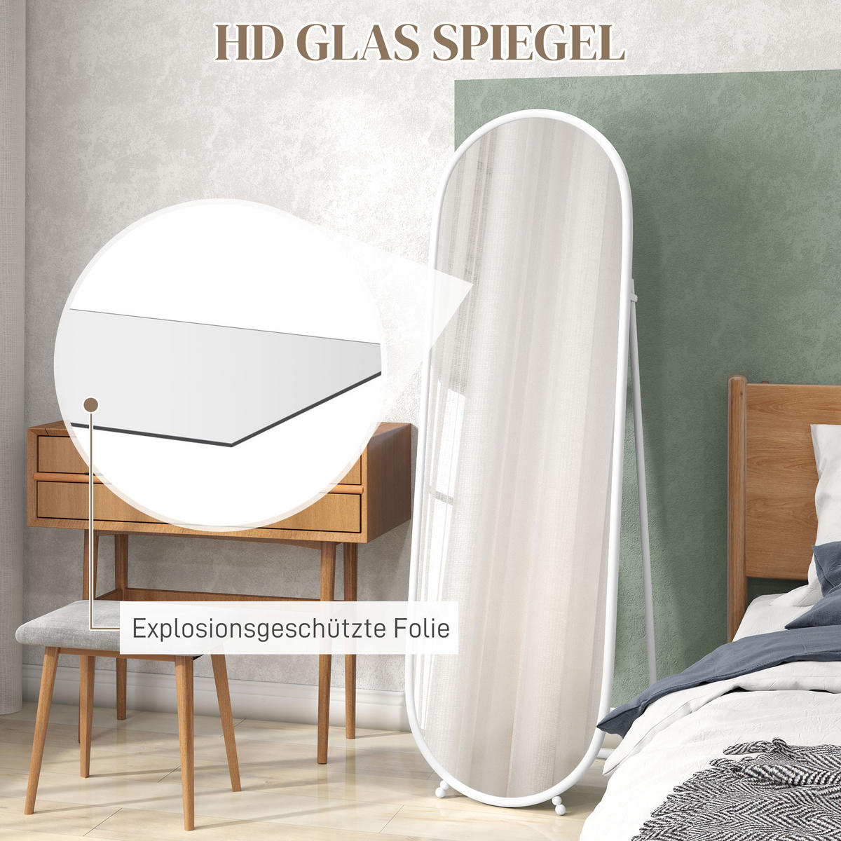GANZKÖRPERSPIEGEL, 160 x 40 cm Wandspiegel mit Ständer, Weiß - Weiß, Metall (40/160/4cm) - HOMCOM