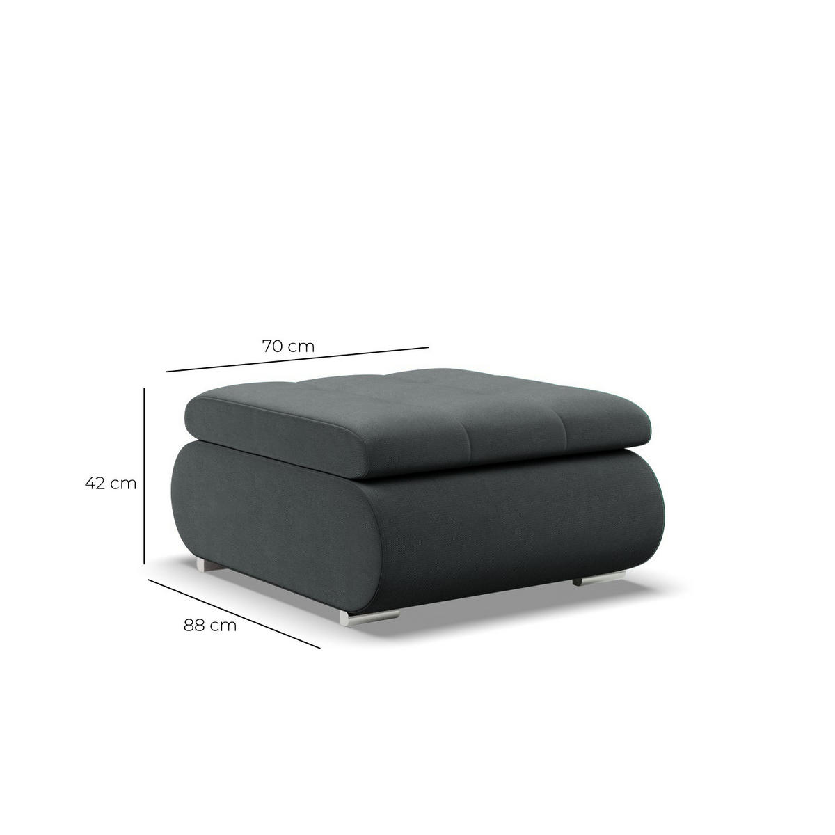 SITZPOUF FÜR DAS WOHNZIMMER FORESTA, Dunkelgrau - Dunkelgrau, Textil (88/42/70cm)