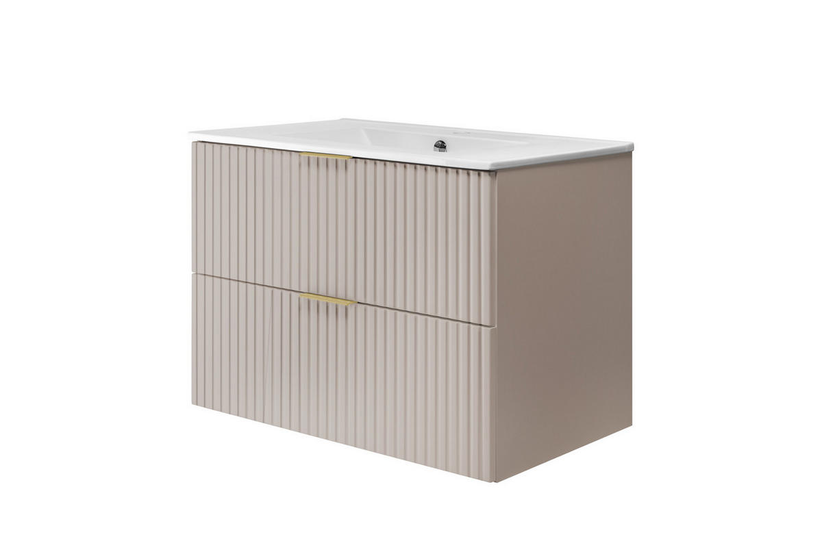 WASCHBECKUNTERSCHRANK, Kaschmir, 80 x 57 x 46 cm, Griff Gold, ohne Arbeitsplatte - Beige/Goldfarben, Holzwerkstoff (80/57/46cm) - 3XE LIVING