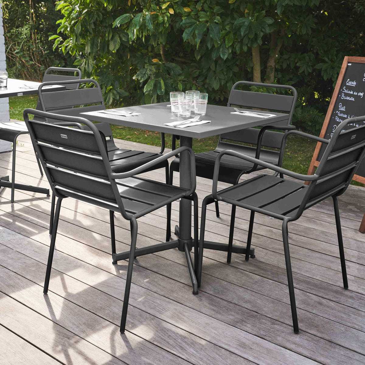GARTENSET 5-tlg., Grau - Grau, Metall - Oviala