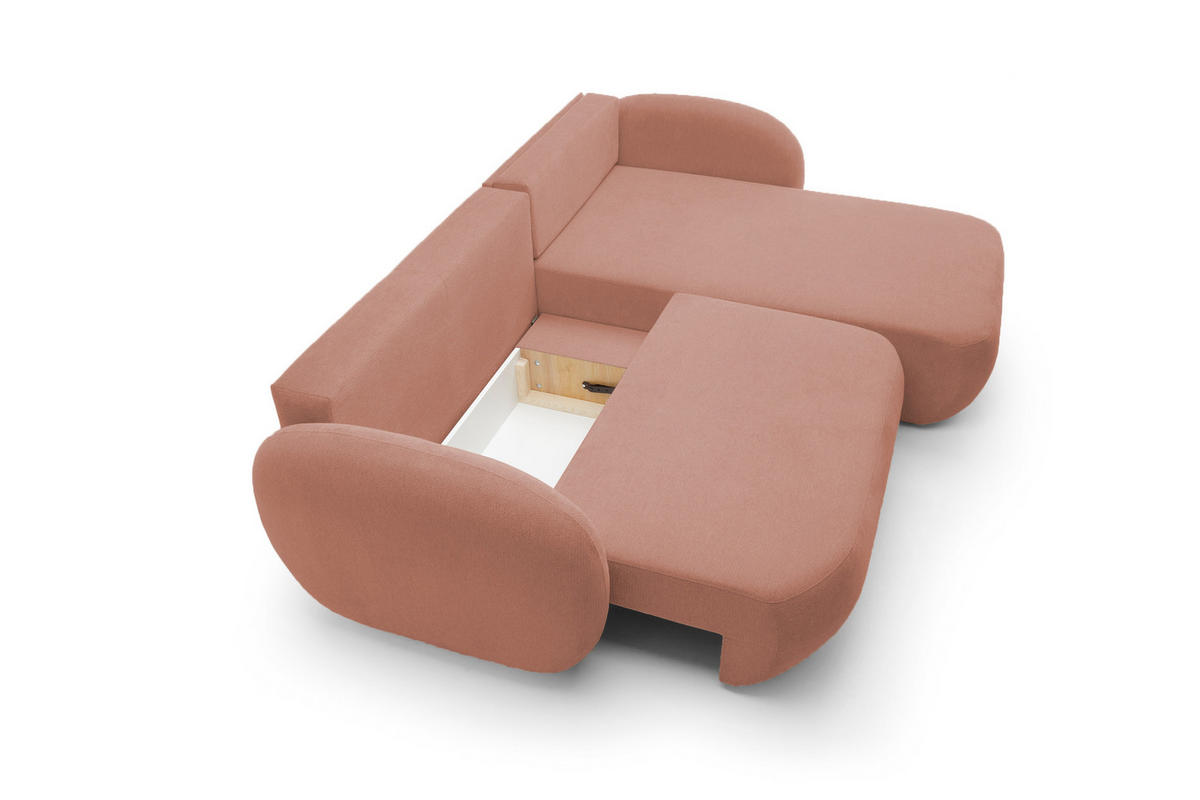 ECKSOFA OLIO L-Form Schlaffunktion mit Bettkasten, lose Rückenkissen, freistehend, RECHTS 248x174 cm Rose - Rosa, Holz/Textil (248/174cm) - DomoHome