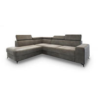 ECKSOFA ALVORO L-S Grau Velours-Stoff mit Schlaffunktion - Grau, Holz (253/190cm) - MASSENO