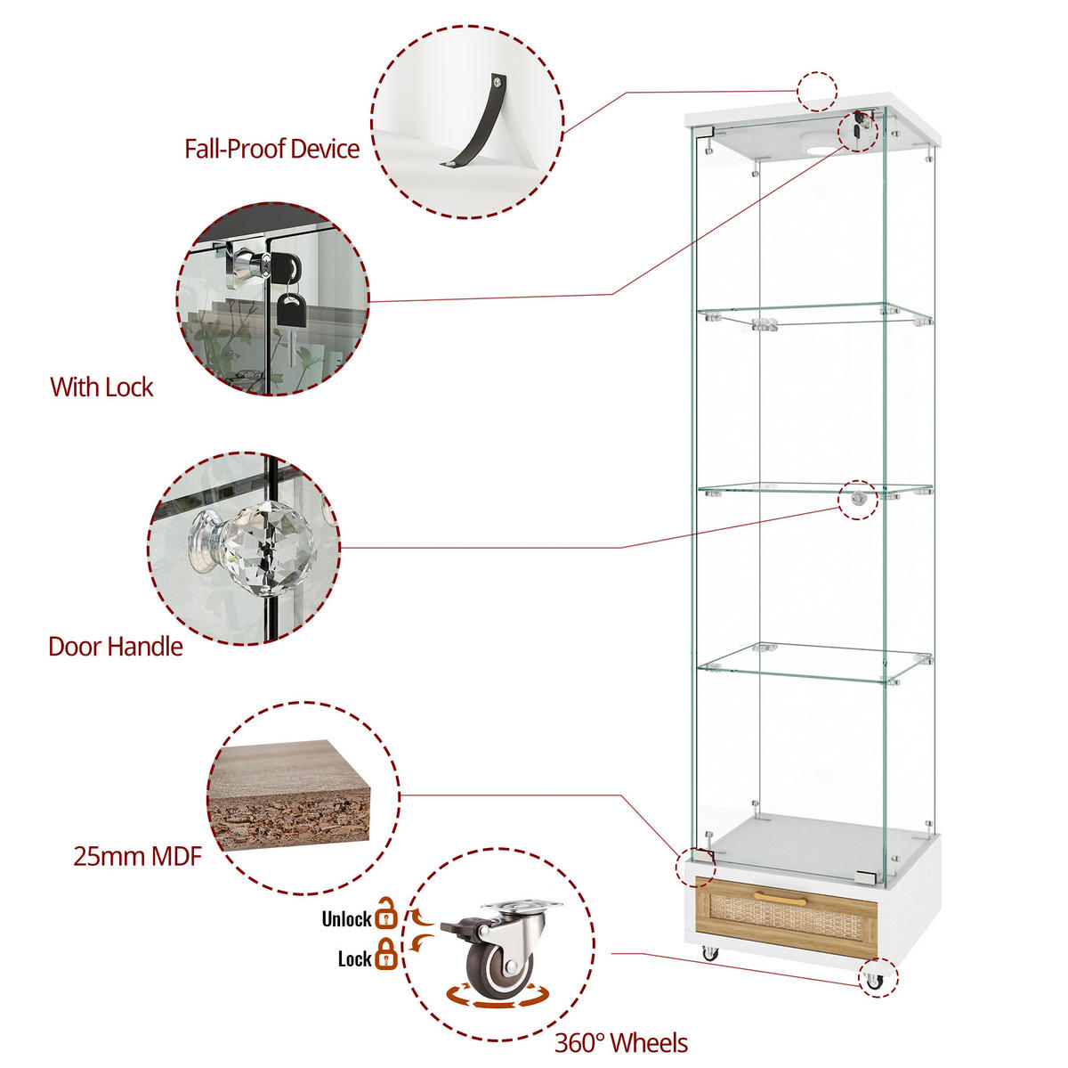 VITRINE 42.5/36.5/167 cm Weiß aus MDF und Glas mit LED-Beleuchtung - Weiß, Holzwerkstoff (36.5/167/42.5cm) - OKMYHOME