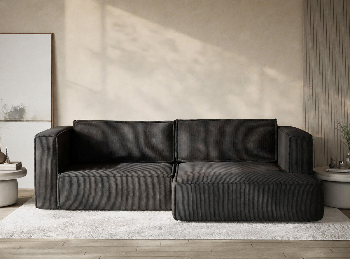 ECKSOFA MIT SCHLAFFUNKTION Velto Anthrazit Samtstoff - Anthrazit/Schwarz, Holz/Holzwerkstoff (250/152cm) - Maison de Reve