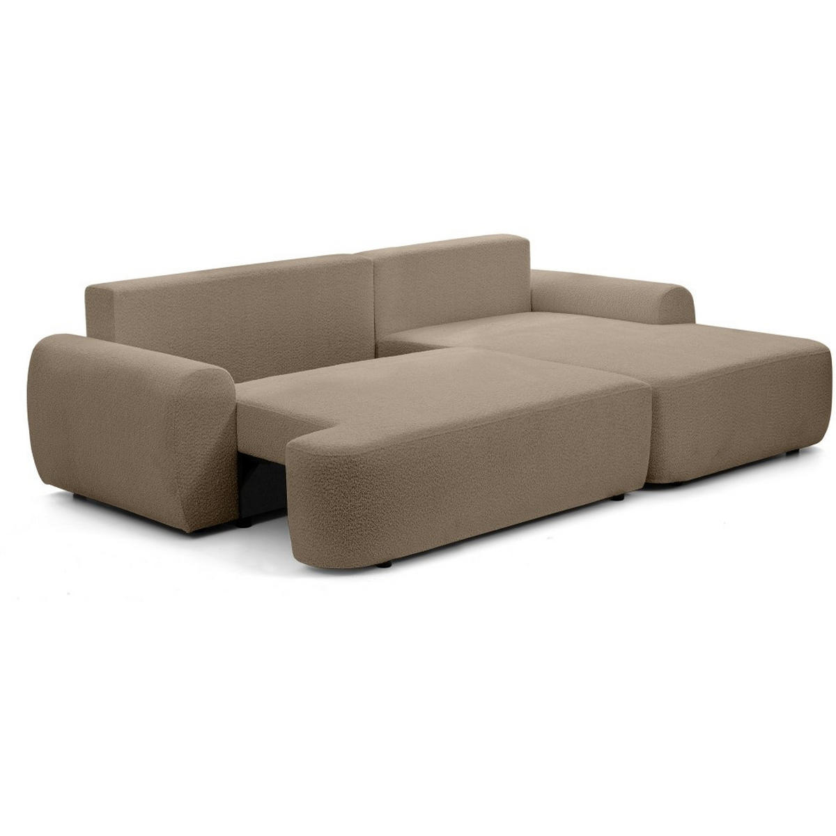ECKSCHLAFSOFA Oliver im Bouclé-Gewebe, Hellbraun, rechts - Hellbraun/Schwarz, Textil (266/160cm) - Beautysofa
