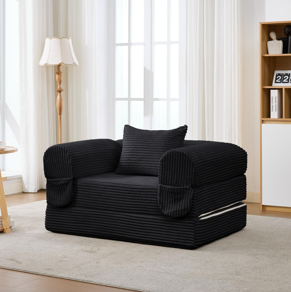 SCHLAFSOFA 2-in-1 aus Cord Schwarz - Schwarz, Kunststoff (85/65/120cm) - Meubliv