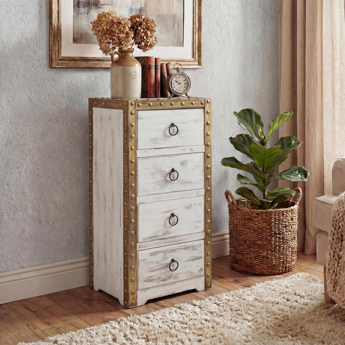 KOMMODE 4 SCHUBLADEN SHABBY-LOOK Cremeweiß - Weiß, Holz (33/70/26cm) - MCW