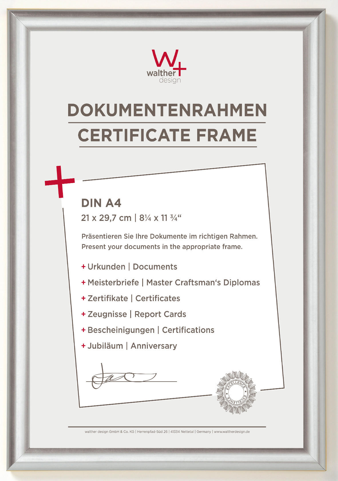 BILDERRAHMEN TrendstyleKst.Rahmen 21x29,7 cm Silber - Silberfarben, Kunststoff (23.8/32.8/1.7cm) - walther design