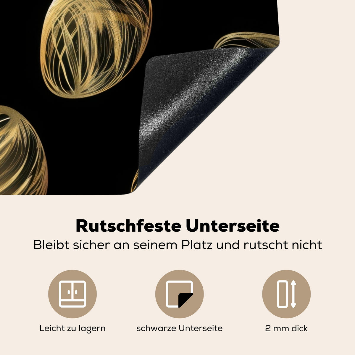 HERDABDECKPLATTE Eier - Gold - Muster Herdabdeckung Induktionsfeld 75x52 cm - Schwarz, Kunststoff (75/52/0.2cm) - MuchoWow