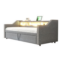 AUSZIEHBETT 90/180×190 cm Hellgrau mit LED-Beleuchtung und USB-Anschluss - Hellgrau, Textil (90/190cm) - Flora Grace