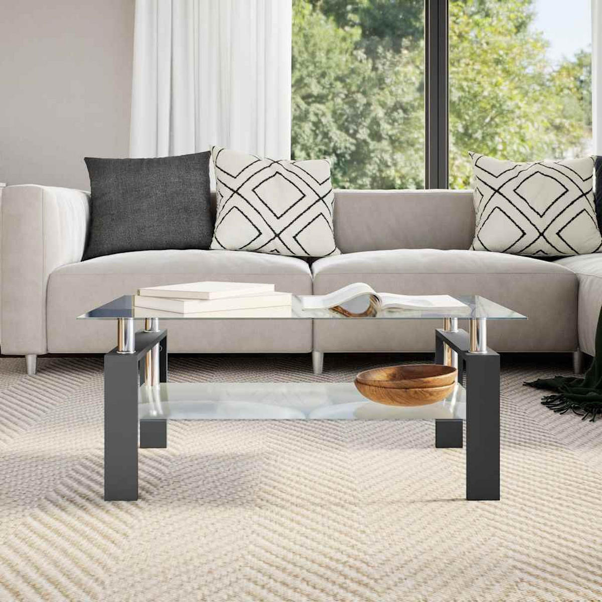 COUCHTISCH Schwarz Transparent 95x55x40 cm Hartglas - Schwarz, Glas (95/55/40cm) - furnicato