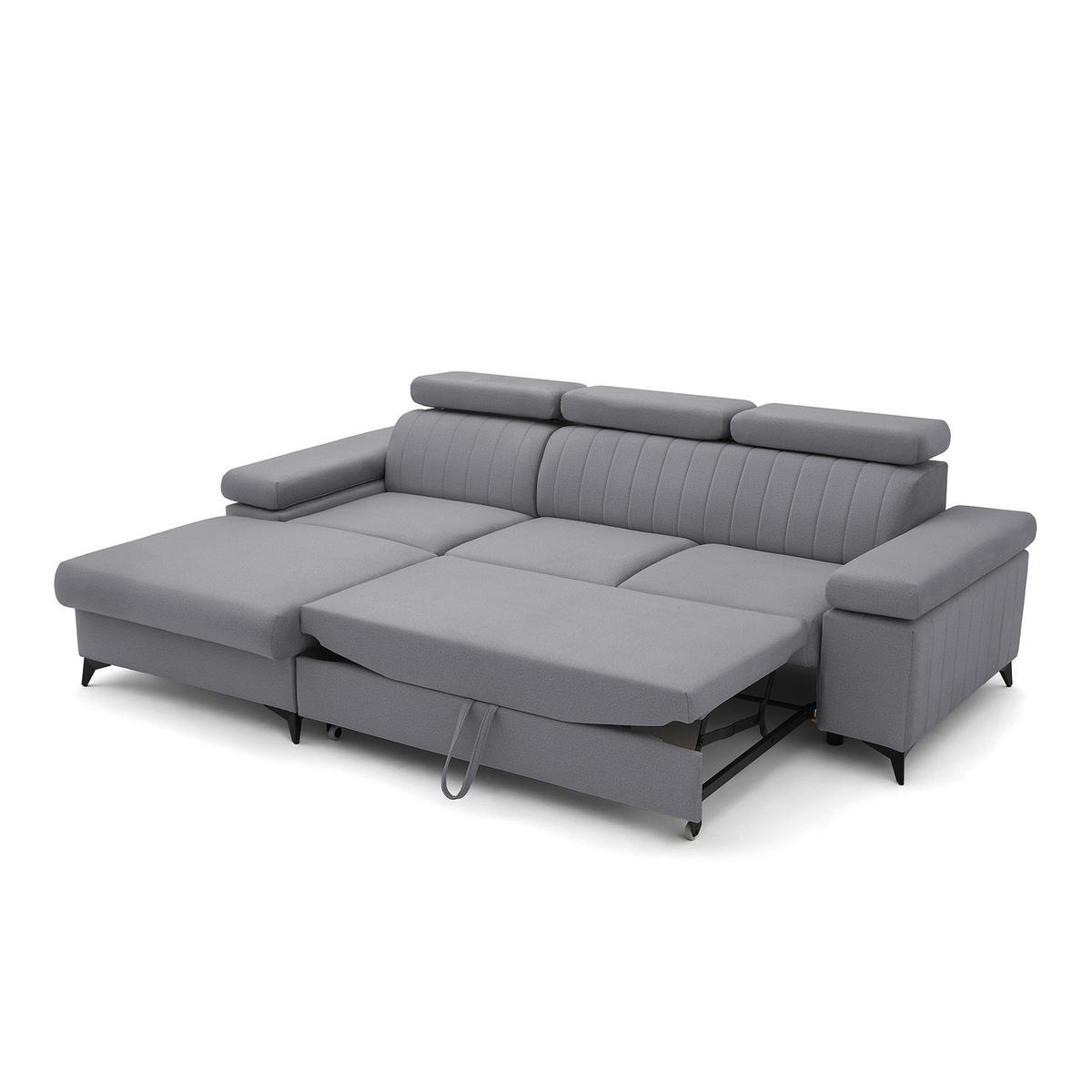 ECKSOFA FELIX L Links mit Schlaffunktion Velours Dunkelgrau - Dunkelgrau/Schwarz, Holz/Textil (257/176cm) - Muffo