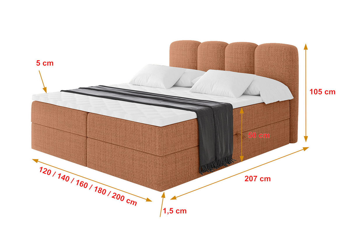 BOXBETT mit Matratze H4 - NINA - 160x200 cm - Apricot - Orange, Holzwerkstoff (160/200cm) - ALTDECOR