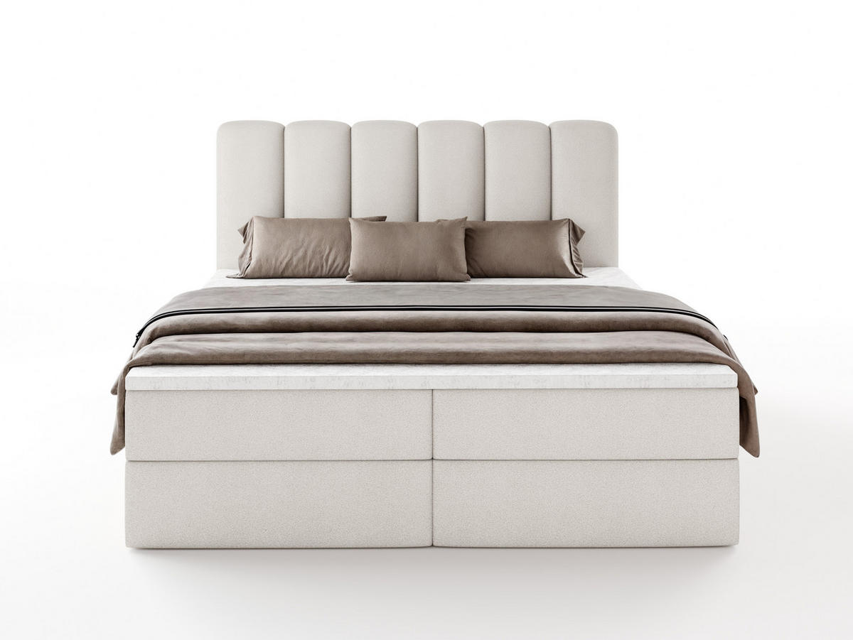 BOXBET NOLARO 160x200 cm Komplett-Set mit Bettkasten, Bonell-Matratze und Topper, Bouclé Weiß - Weiß, Textil (160/200cm) - Luxkor24