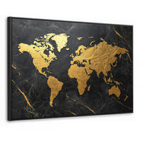LEINWAND Bilder mit Rahmen - Weltkarte - Gold - Marmor - 150x100 - Goldfarben, Textil (150/100cm) - MuchoWow