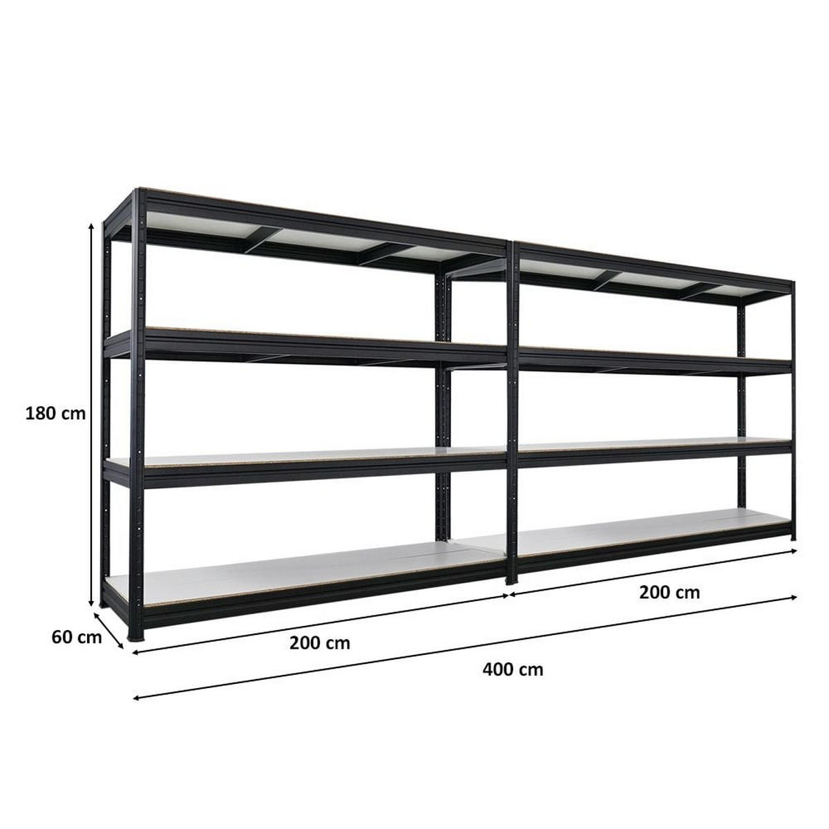 SCHWERLASTREGAL Dino 2er-Set 180x200x60cm Melamin-Ebenen Schwarz - Schwarz, Metall (400/180/60cm) - PROREGAL