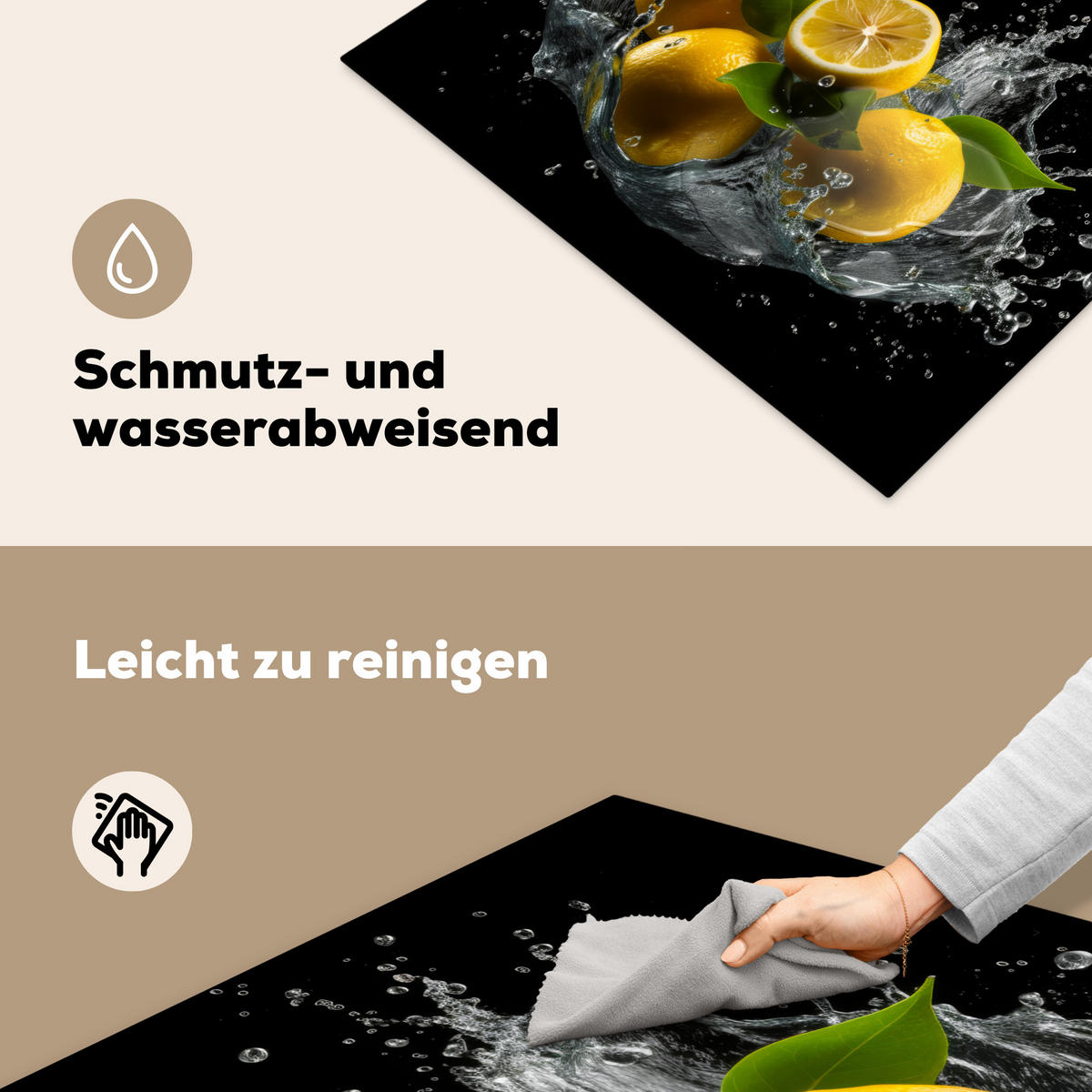 HERDABDECKPLATTE Zitrone - Obst - Gelb - Schwarz Induktionsmatte 77x59 cm - Gelb, Kunststoff (77/59/0.2cm) - MuchoWow