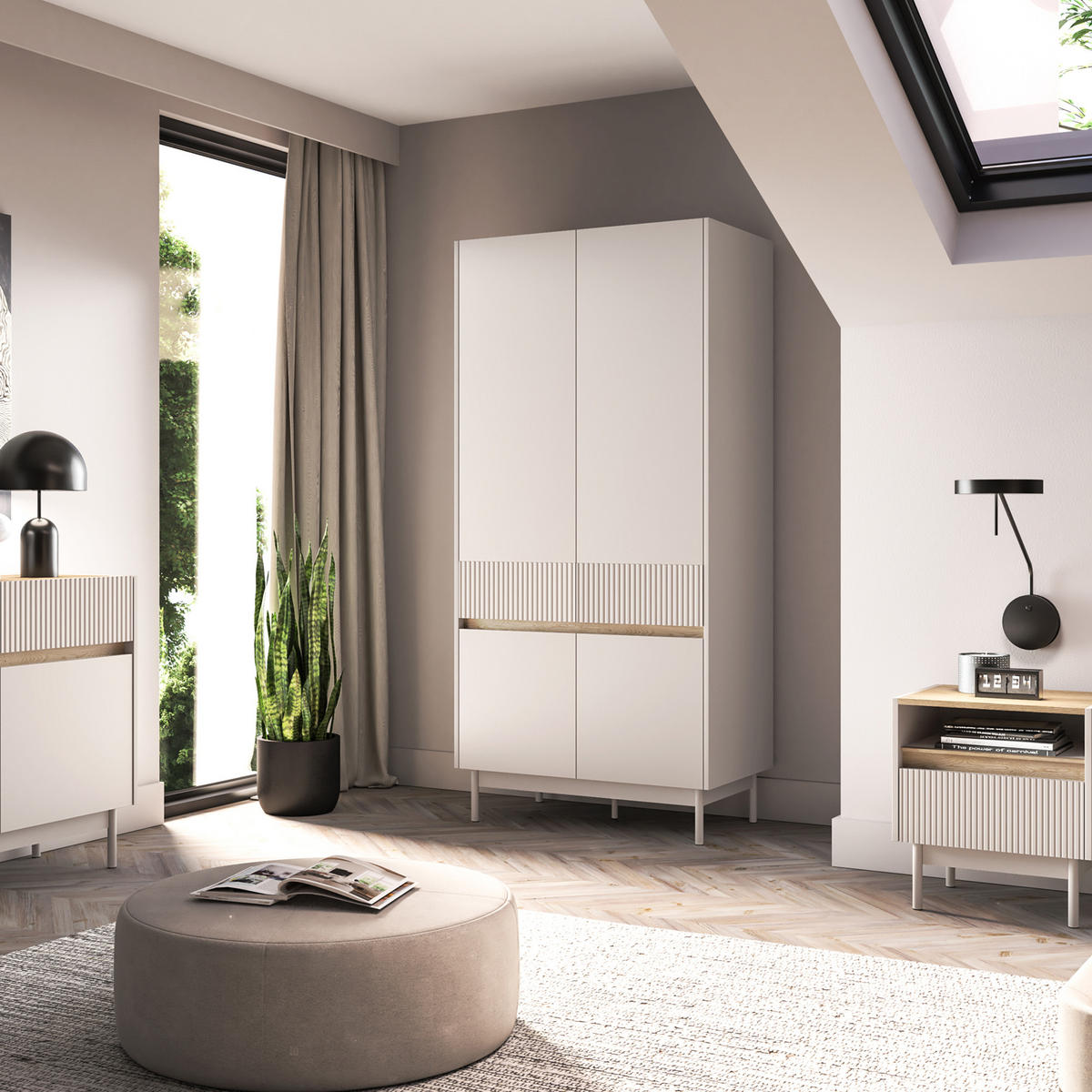 KLEIDERSCHRÄNK NALIA, Creme/Eiche - Eichefarben/Creme, Holzwerkstoff/Metall (92/193/53cm) - KONSIMO®