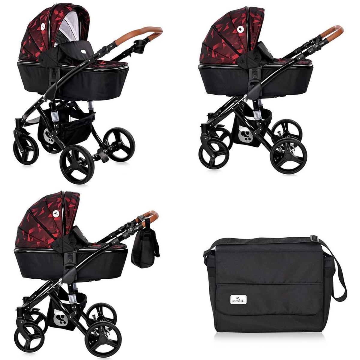 KOMBIKINDERWAGEN Rimini rot-schwarz 2 in 1 Tragewanne Sportsitz Wickeltasche faltbar - Rot/Schwarz, Metall (112/60/117cm) - Lorelli