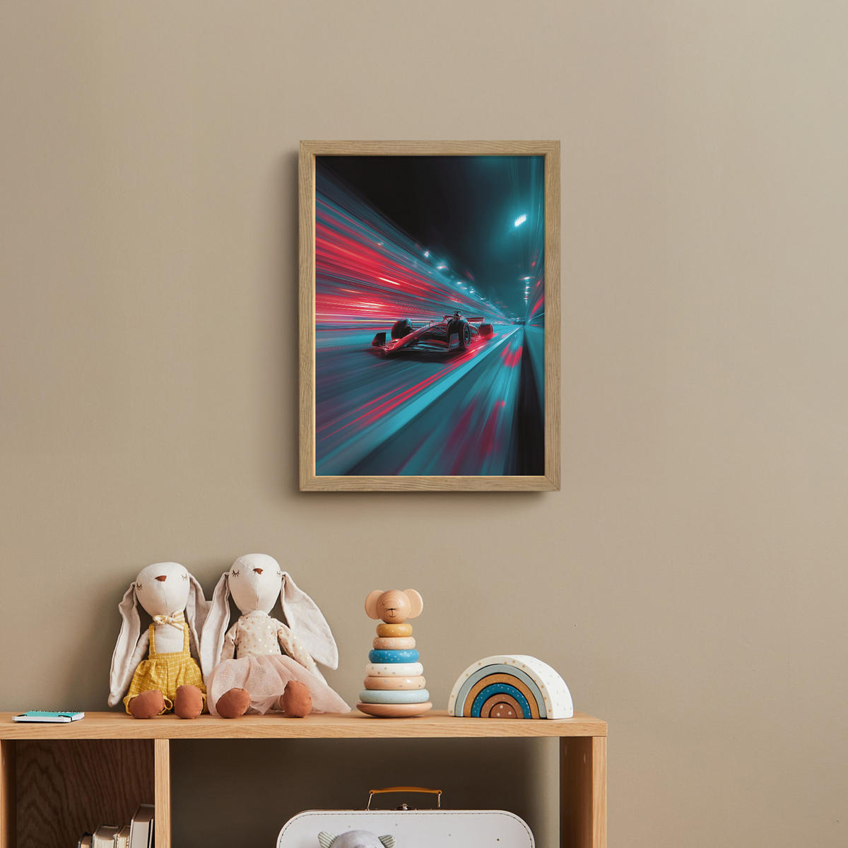 DOBÍJECÍ NOČNÍ LAMPIČKA Závodní auto - Červená - Rychlost 30x40 cm - tyrkysová, kompozitní dřevo (8/30/40cm) - OnlyWow