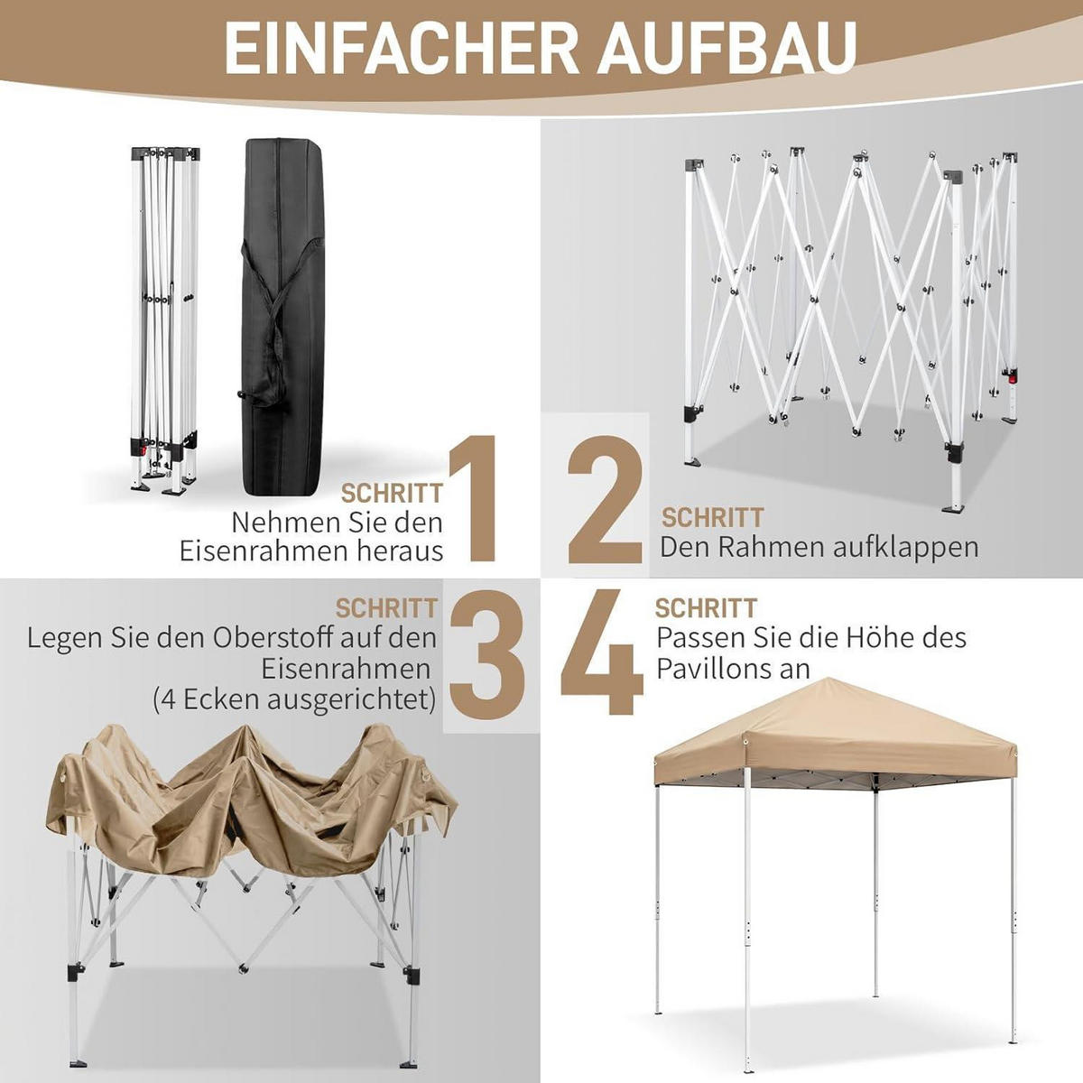 FALTPAVILLON 2x2 m mit Moskitonetzen Khaki - Olivgrün, Textil (200/245/200cm)