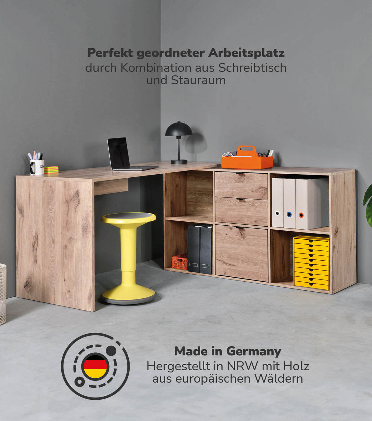 ECKSCHREIBTISCH Der Produktive - Eichefarben, Holzwerkstoff (65/145/77cm) - Mokebo