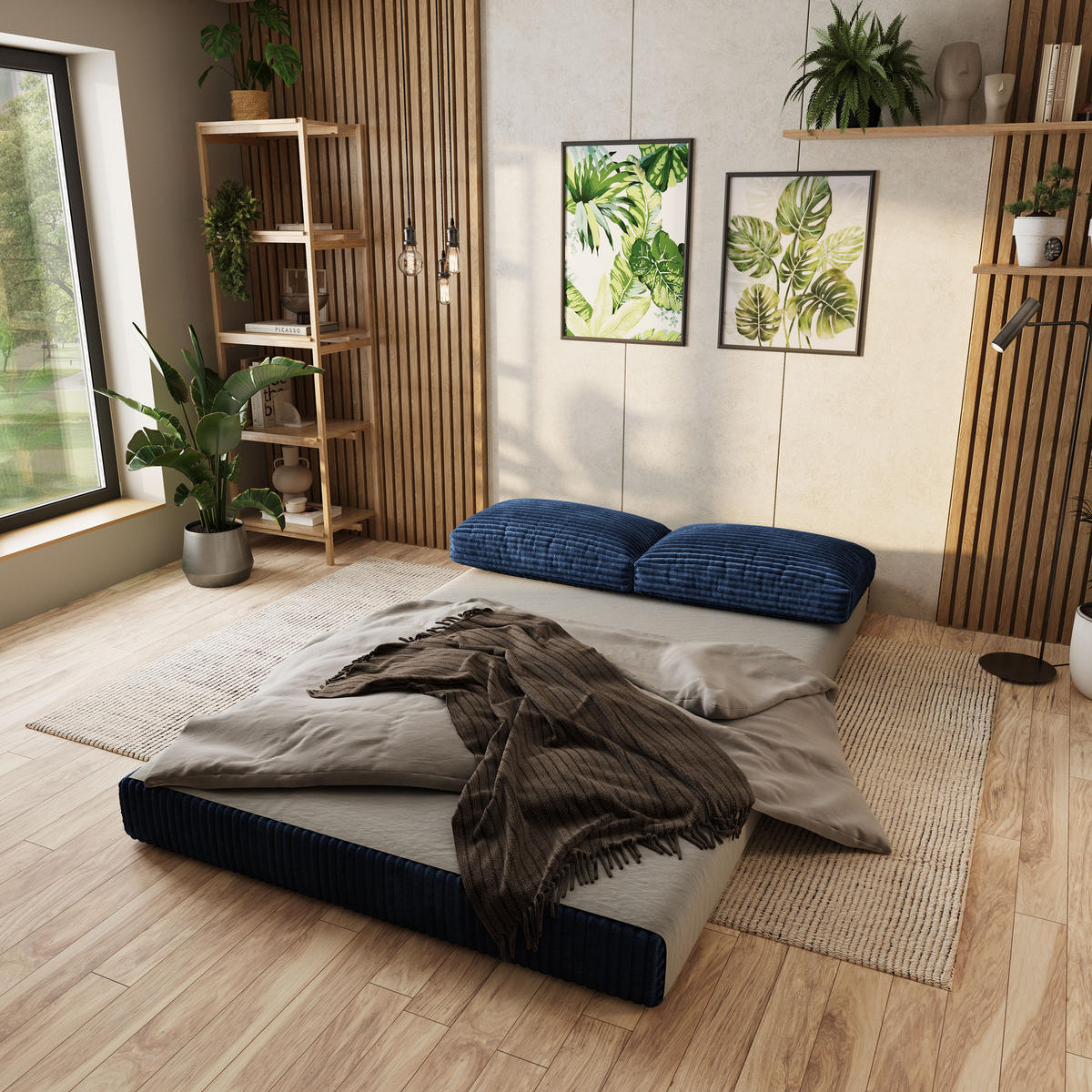 ECKSOFA ANKO modulares Boneless Sofa mit Schlaffunktion Blau Cordstoff - Blau, Textil (270/160cm) - MASSENO