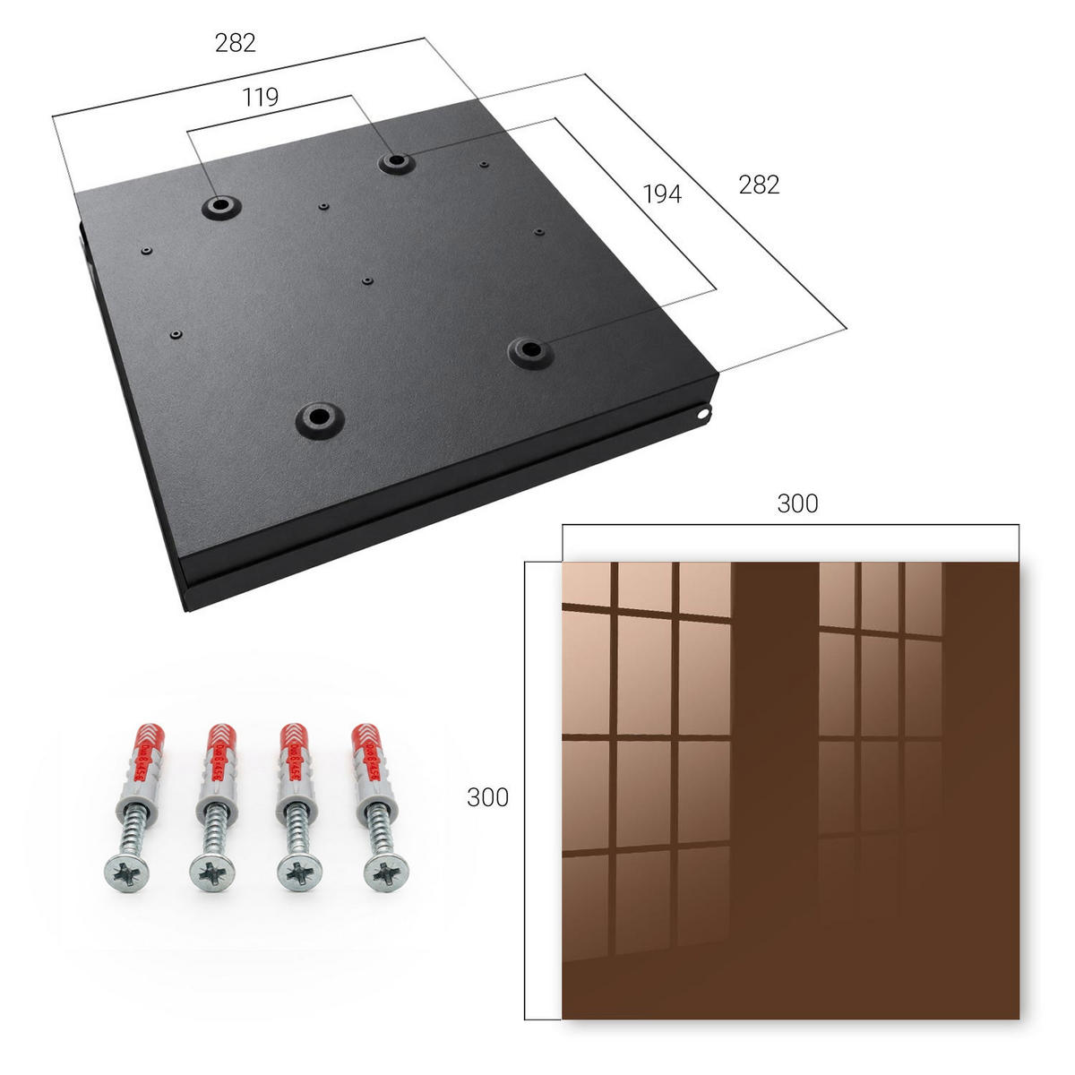 SCHLÜSSELBOX Schwarz 30x30 cm- Türöffnung nach rechts - Kastanienbraun - Braun, Metall (30/30/5cm) - TULUP