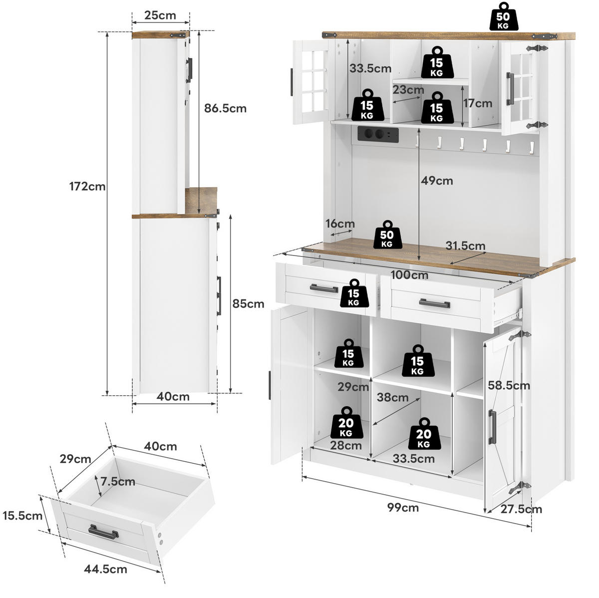 BUFFET 100/40/172 cm Braun/Weiß aus MDF mit LED-Beleuchtung - Braun, Holzwerkstoff (40/172/100cm) - OKMYHOME