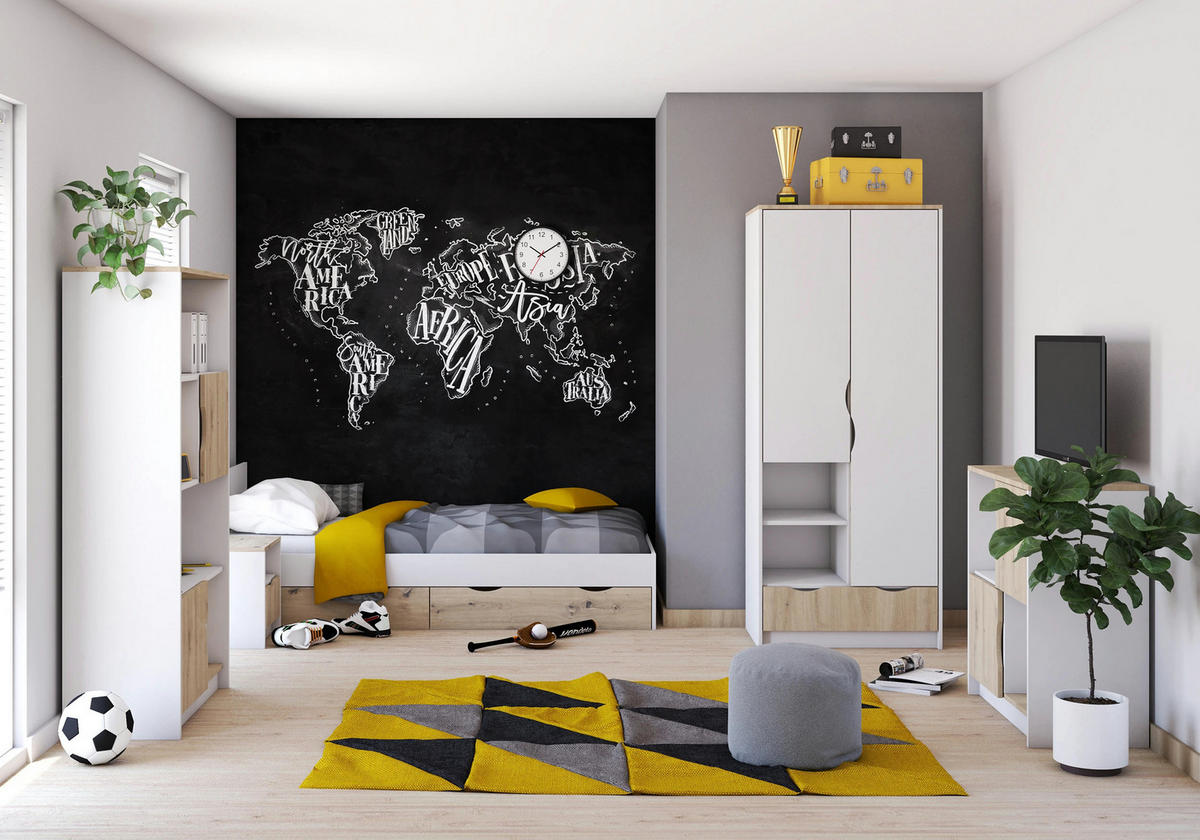 JUGENDZIMMER Zamiro in Weiß mit Artisan Eiche 5 teilig - Kinderzimmer Komplett Set - Weiß, Holzwerkstoff (80/200/120cm)