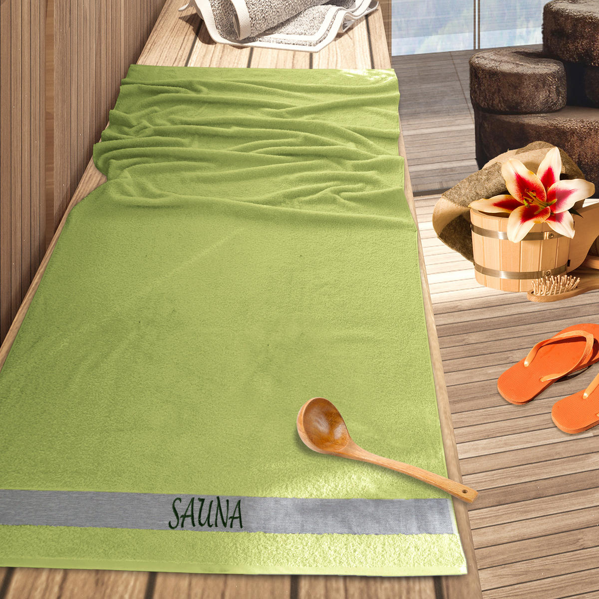 SAUNAHANDTUCH Lima Salbeigrün 100x200 cm - Salbeigrün, Naturmaterialien (100/200cm) - Lashuma