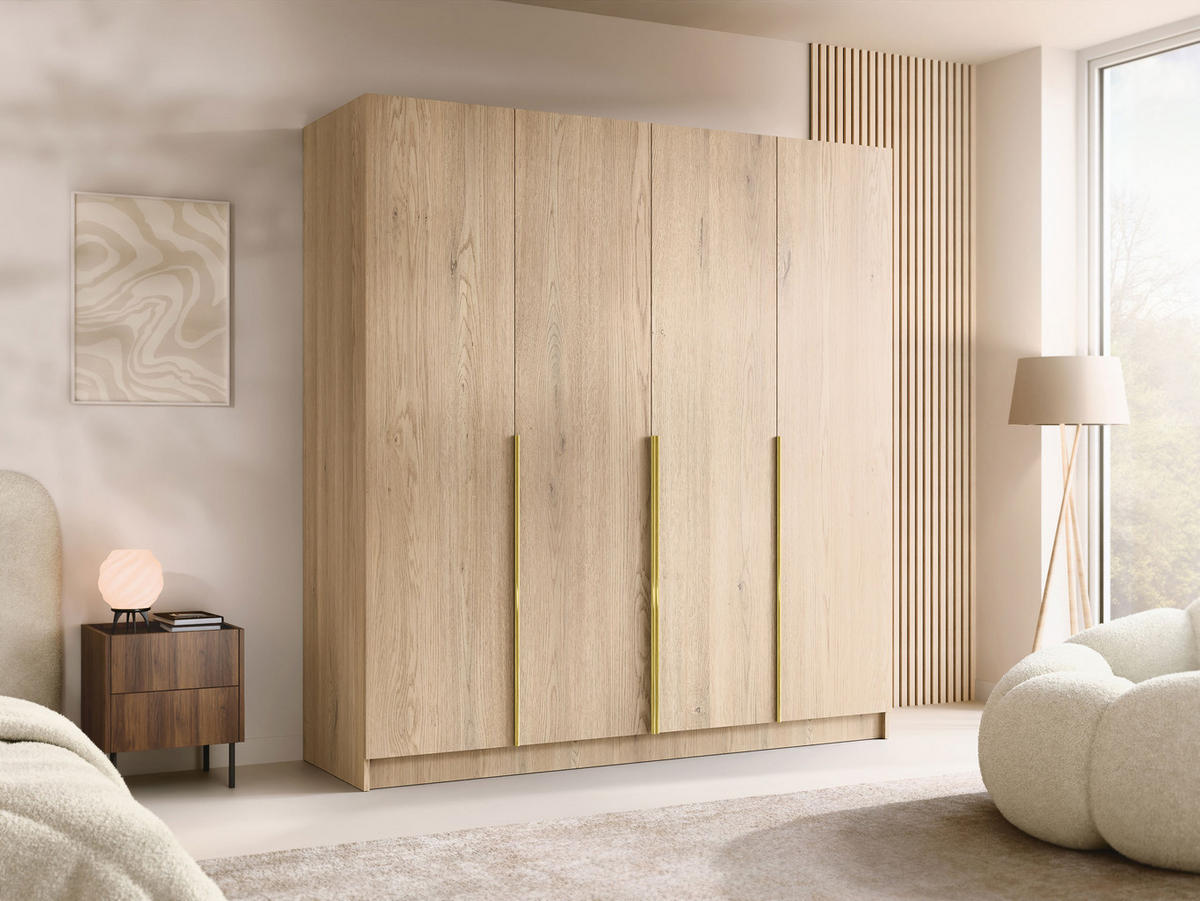 KLEIDERSCHRANK Santi I - Eichefarben/Goldfarben, Holzwerkstoff/Metall (200/215/58cm) - MIRJAN24